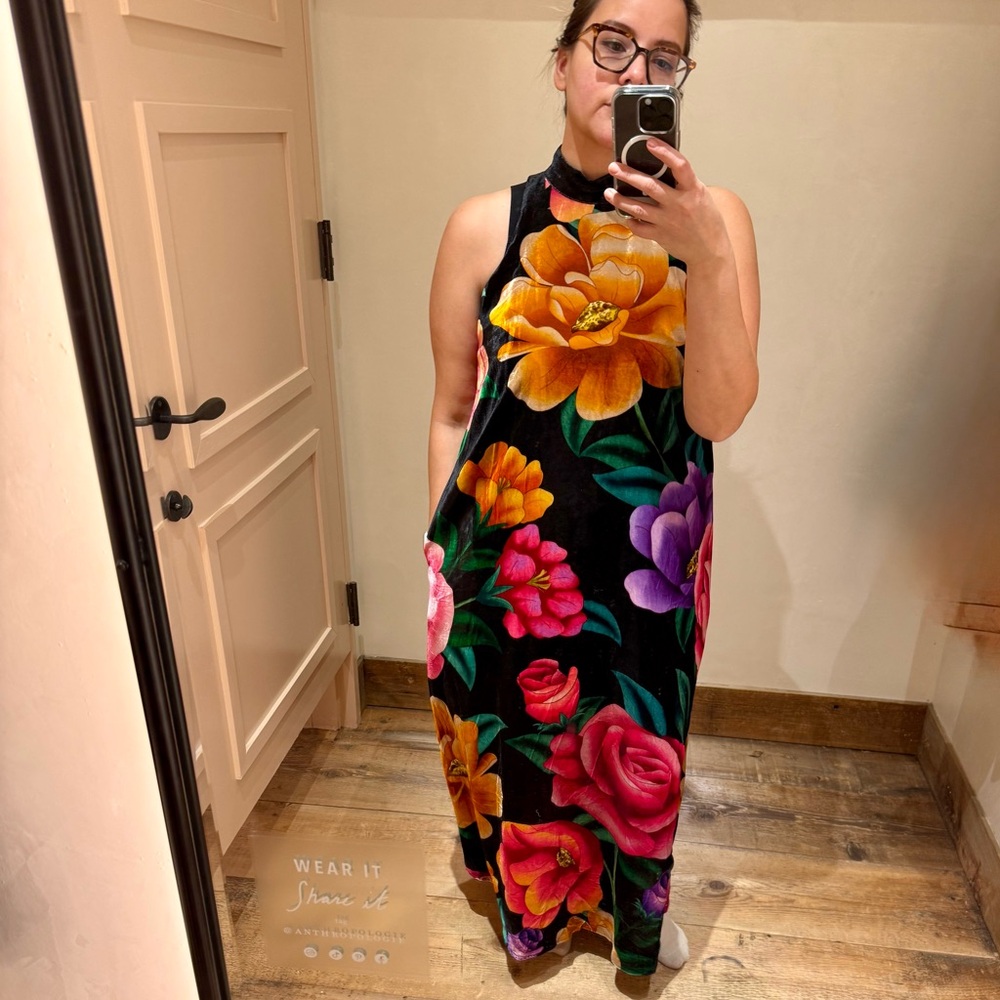Farm Rio x Anthropologie large mock neck printed velvet dress